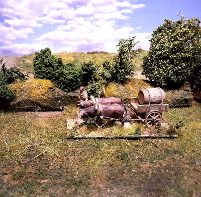 1 - 2 AD: Römischer Ochsentreiber mit einachsigem Bagagewagen (1/72)